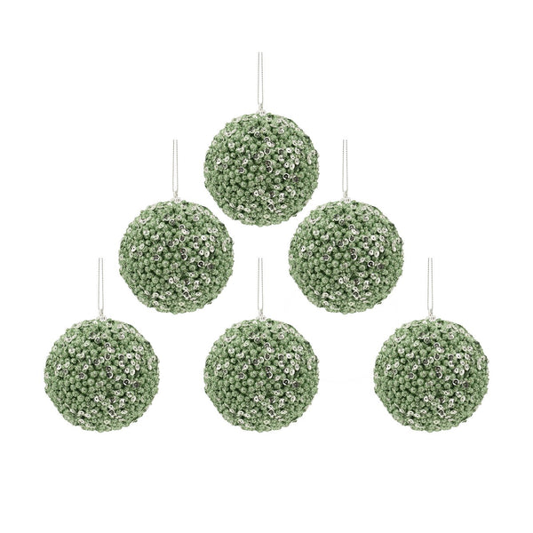 English Elm D3.9" Beaded Flocked Christmas Ball Ornaments Set of 6 Textured Holiday Tree Accents W2078P257514