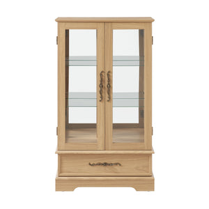 English Elm Lighted Glass Curio Display Cabinet - Elegant Oak Finish, Led Lighting, Adjustable Shelves & Secure Storage W1758P290020
