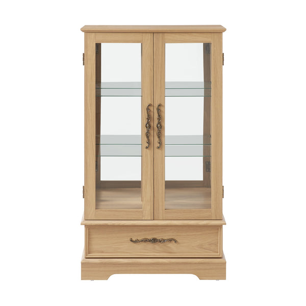 English Elm Lighted Glass Curio Display Cabinet - Elegant Oak Finish, Led Lighting, Adjustable Shelves & Secure Storage W1758P290020