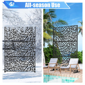 English Elm Metal Freestanding Privacy Screen Black 71" Tall — Decorative Outdoor Indoor Mesh Panel Divider, Sturdy Anchors, Easy Install W1859P215052