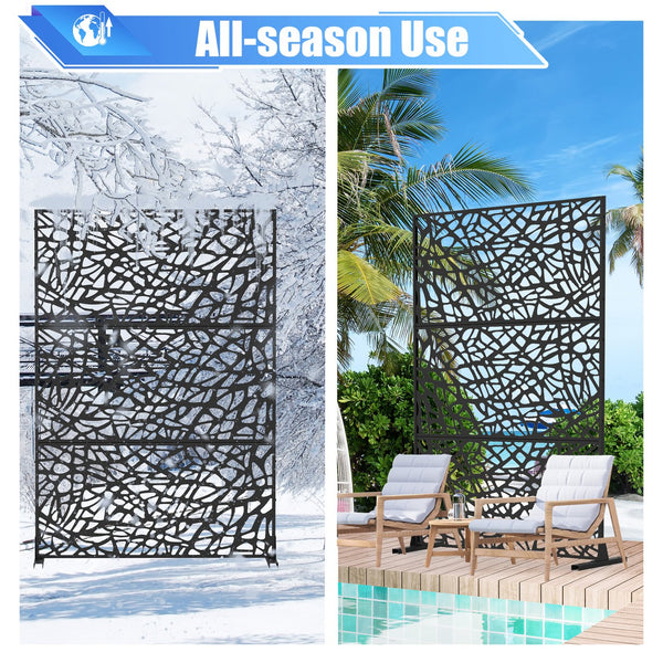 English Elm Metal Freestanding Privacy Screen Black 71" Tall — Decorative Outdoor Indoor Mesh Panel Divider, Sturdy Anchors, Easy Install W1859P215052