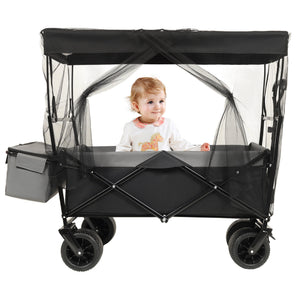 English Elm 480lbs Foldable All-terrain Wagon with Canopy Mosquito Net for Camping Outdoor Black W2932P253225