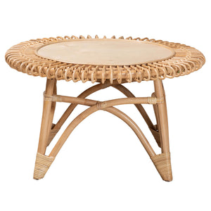 English Elm Modern Handcrafted Rattan Round Coffee Table Openwork Boho Living Room Accent B2750P420385
