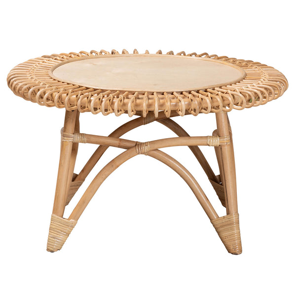 English Elm Modern Handcrafted Rattan Round Coffee Table Openwork Boho Living Room Accent B2750P420385