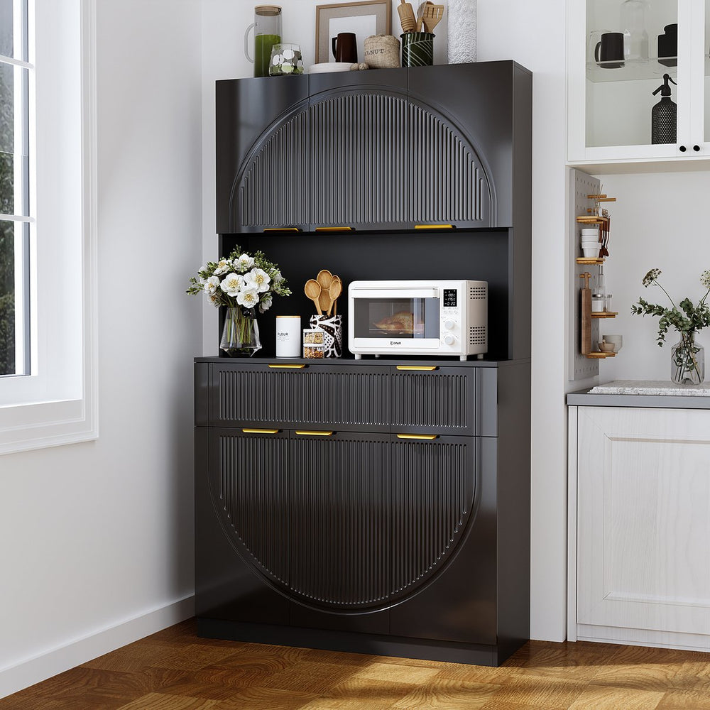 English Elm Pantry Hutch with Fluted Mdf Panels Charging Station Pegboard and Open Shelving T3773P416038