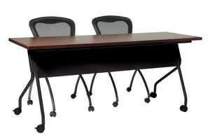 OSP Home Furnishings 6' 6 Foot Flip Top Nesting Training Table with Laminate Work Surface for Classrooms Mahogany Black 84226BM