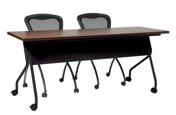 OSP Home Furnishings 6' 6 Foot Flip Top Nesting Training Table with Laminate Work Surface for Classrooms Mahogany Black 84226BM