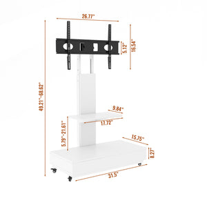 English Elm Tv Rolling Cart with Swivel Mount Lockable Wheels Pull Out Drawer Iron Frame White W241P246899