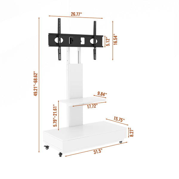 English Elm Tv Rolling Cart with Swivel Mount Lockable Wheels Pull Out Drawer Iron Frame White W241P246899