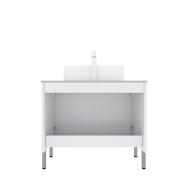 English Elm TURIO 30" Freestanding Bathroom Vanity with Carrara Marble Top, Soft-Close Doors & Ample Storage White W2615P293842