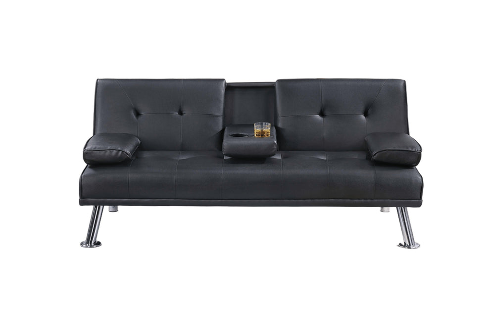 English Elm Black Faux Leather Adjustable Sofa With Fold-Down Table & Cup Holders - Stylish Sleep & Lounge Solution B011P381496