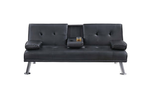English Elm Black Faux Leather Adjustable Sofa With Fold-Down Table & Cup Holders - Stylish Sleep & Lounge Solution B011P381496