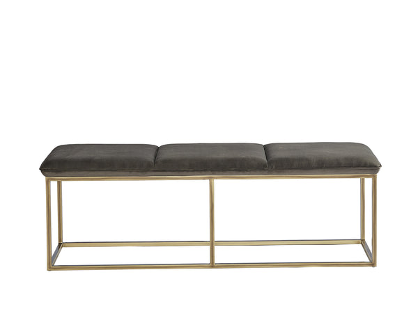 Sunpan Alley Bench: Luxurious Mid-Century Design with Durable Performance Fabric and Stylish Steel Frame Rustic Bronze / Piccolo Pebble