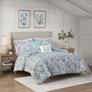 Madison Park Bonnie Casual 5 Piece Botanical Floral Seersucker Comforter Set MP10-8292 Blue