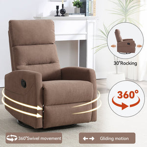 English Elm Manual Swivel Rocker Recliner Fabric Chair with 360 Degree Rotation for Living Room W3224P289292