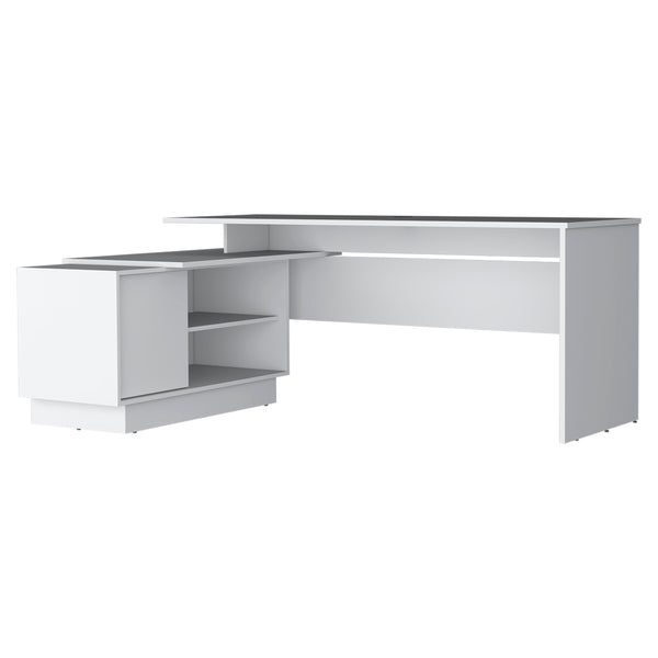 English Elm L-Shaped Desk with Right Return — Spacious 59" Work Surface, Cabinet + Shelves for Office Storage White 44.88 L x 26.77 W x 6.3 H B097S00182