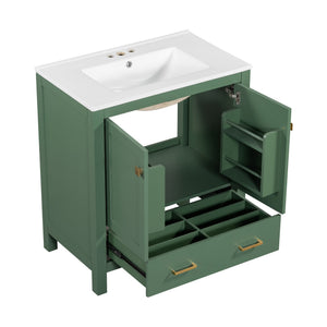 English Elm 60" Green Bathroom Vanity Set with Double Ceramic Sinks, Solid Wood Storage, Soft-Close Doors, Modern Durable Design N729P000001F