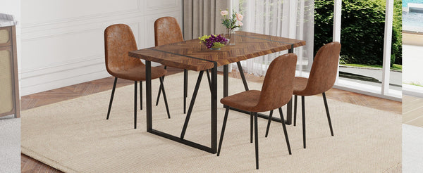 English Elm Table Retro Dining Set: Stylish Rectangular Table With Fishbone Top & 4 Cozy Tech-Fabric Chairs W1151S04073-GIGA