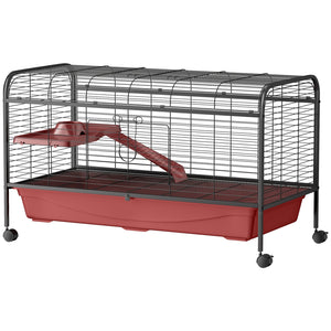 English Elm Pawhut Multi-level Rabbit Ferret Enclosure Steel Frame Rolling Wheels Feeder Ramp W2225P229487