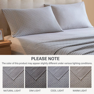 English Elm 4-piece Cal King Cotton Sheet Set Snowflake Print Breathable Wrinkle Resistant Bedding B035P408379