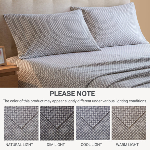 English Elm 4-piece Cal King Cotton Sheet Set Snowflake Print Breathable Wrinkle Resistant Bedding B035P408379