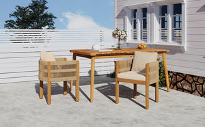 English Elm Christopher Knight Home® - Acacia Outdoor Dining Chairs Set of 2 with Rope Handles, Waterproof Washable Cushions, 400 lb Capacity Beige,Teak N779P279983B