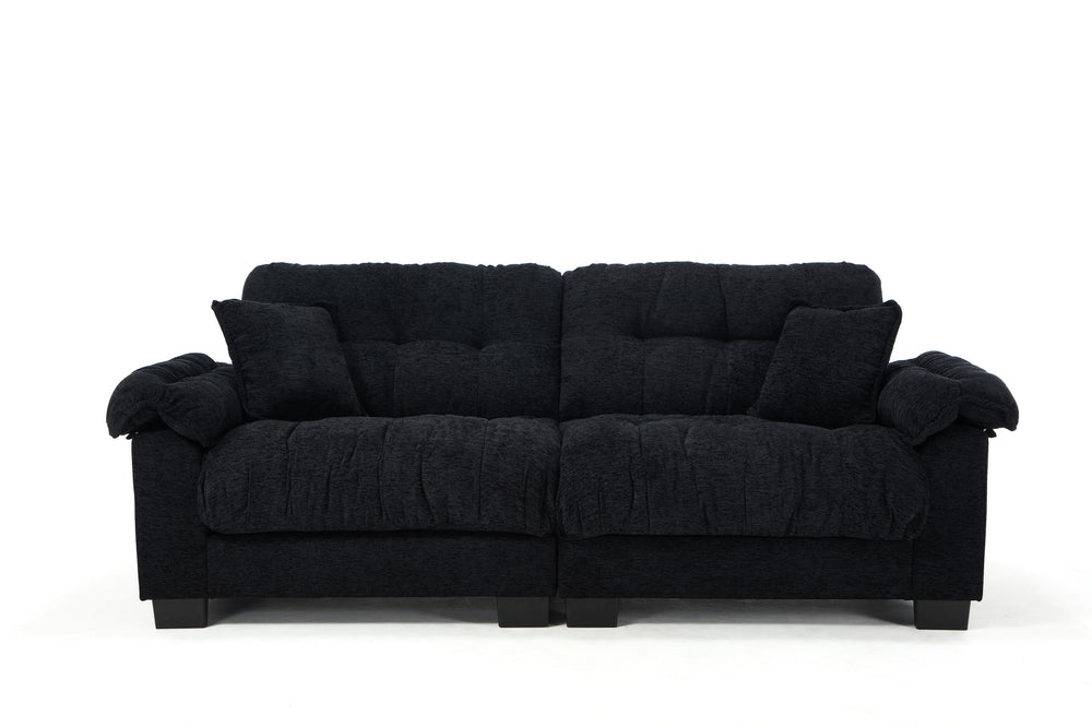 English Elm Casual 3-Seater Chenille Sofa In Black - Modern Pleated Design For Luxurious Comfort & Style W2100S00315