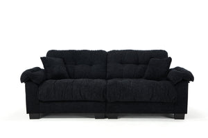 English Elm Casual 3-Seater Chenille Sofa In Black - Modern Pleated Design For Luxurious Comfort & Style W2100S00315