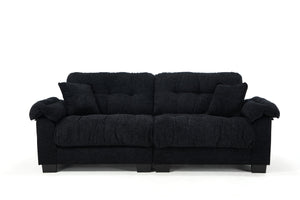 English Elm Sofa-a Three Seat Chenille Upholstered Sofa with Pleated Panels for Modern Living Rooms W2100P383470