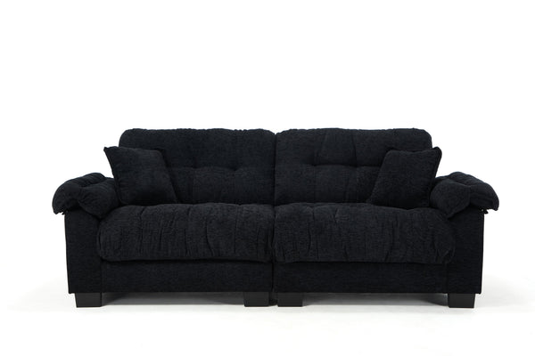 English Elm Sofa-a Three Seat Chenille Upholstered Sofa with Pleated Panels for Modern Living Rooms W2100P383470