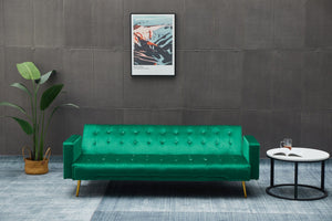 English Elm Sofa Bed Velvet Upholstered Convertible with Gold Metal Legs for Studio Spaces Green B205P246431