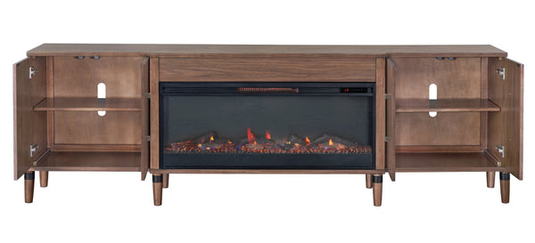 English Elm Tranquility Walnut Entertainment Console with Built-in Electric Fireplace for Large Tvs B108P411439