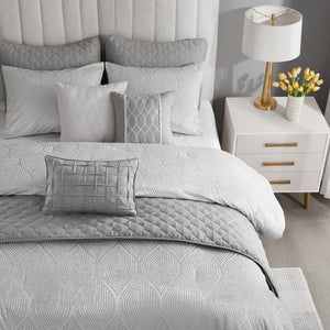 English Elm 10-piece California King Velvet Jacquard Comforter Set Layered Bedding with Microfiber Shams Grey B035P482945