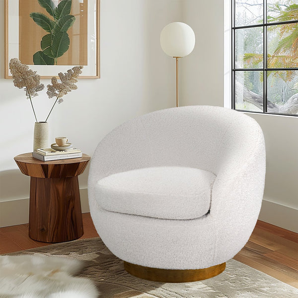 JLA Home INK+IVY - Shearling Barrel-Back Swivel Chair with 360° Wood Base — Plush Sherpa Upholstery, Mid-Century Flair Cream II103-0578
