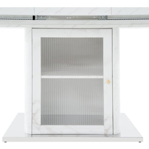 English Elm 47.24"-63"Modern Rectangle Dining Table with Extendable Top, Printed Marble Look, Sturdy Steel Base & Storage White W757P331962