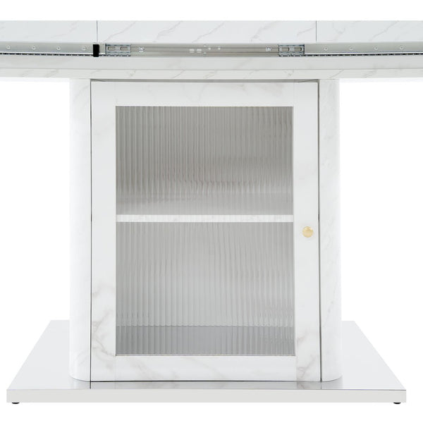 English Elm 47.24"-63"Modern Rectangle Dining Table with Extendable Top, Printed Marble Look, Sturdy Steel Base & Storage White W757P331962