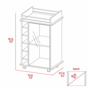 English Elm Dukat Rolling Bar Cart with Wine Storage Glass Cabinet and Espresso Wood Finish B20091847
