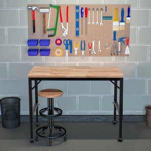 English Elm 48" Heavy-Duty Adjustable Workbench - Robust Rubberwood Top, Steel Frame, 2000 Lbs Load Capacity & More! W1422P218517