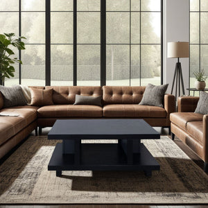 English Elm Laurel Canyon 49in Coffee Table — Solid Oak Craftsmanship, Spacious Top & Open Shelving, Preassembled Black B108P292269