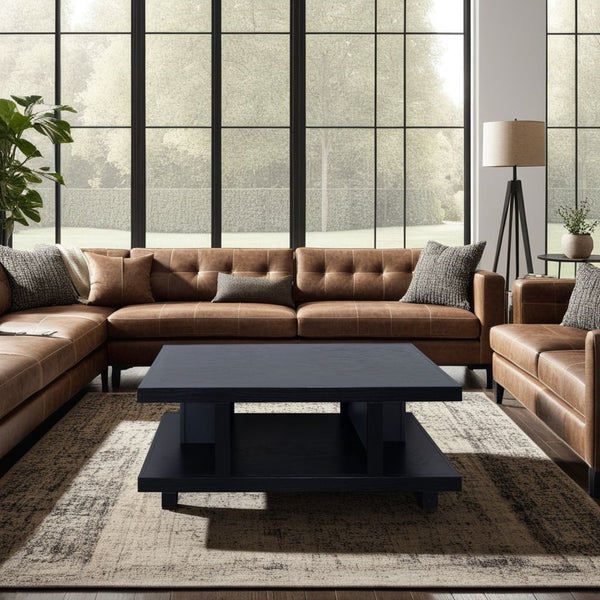 English Elm Laurel Canyon 49in Coffee Table — Solid Oak Craftsmanship, Spacious Top & Open Shelving, Preassembled Black B108P292269