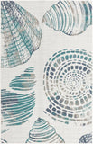 Unique Loom Outdoor Coastal Bodrum Machine Made Solid Print Rug Ivory, Navy Blue/Gray/Green 5' 3" x 8' 0"