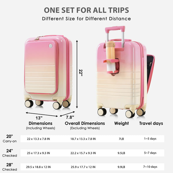 English Elm Luggage Hard Shell 3 Piece Set with Usb Port Spinner Wheels and Front Access Panel N726P197971P