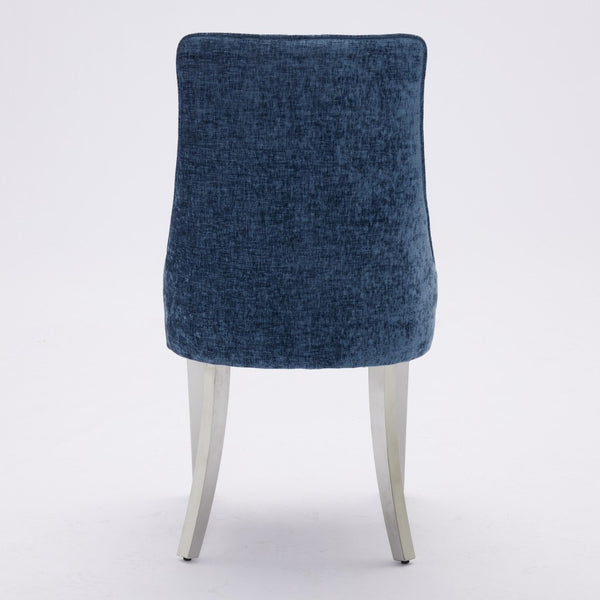 English Elm Rayon Upholstered Dining Chairs – Set Of 2 Blue Chenille Accent Chairs With Silver Steel Legs For Style W1143P293317-GIGA