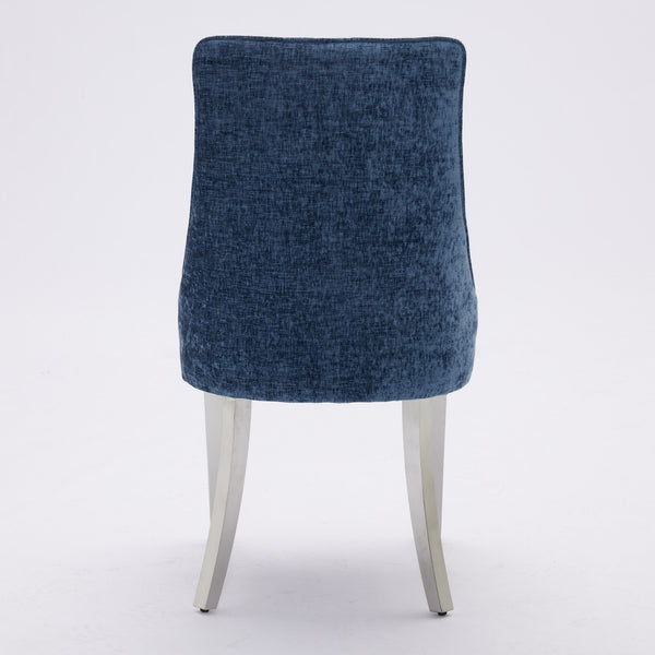 English Elm Rayon High Back Dining Chair Set with Plush Flocking Upholstery, Golden Stainless Legs, Comfort-Focused Design Blue W1143P293317