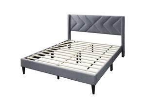 English Elm Elegant Velvet Upholstered Queen Bed with Geometric Stitched Headboard, Platform Design, 12" Height Grey 65 L x 23 W x 9 H B011P238925