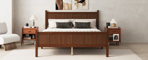 English Elm Queen Platform Bed Shaker Farmhouse Style with Vertical Slat Headboard and Wood Grain Finish Dark Walnut N733P422480P