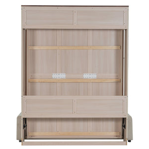 English Elm Queen Murphy Platform Bed with Foldaway Cabinet, Built-In LED, Side Cabinets & Drawers for Small Spaces Beige N7090002230A