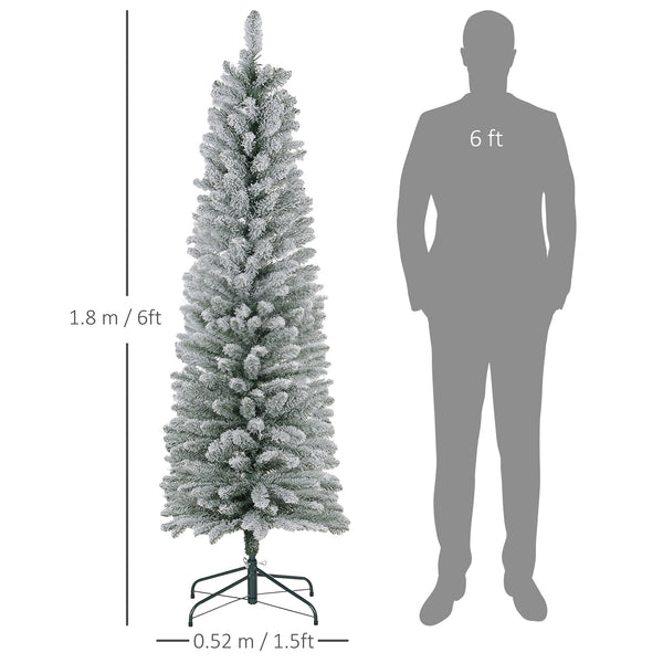 English Elm Homcom 6Ft Snow Flocked Pencil Christmas Tree - Realistic Design, Space-Saving & Easy Assembly W2225P249624
