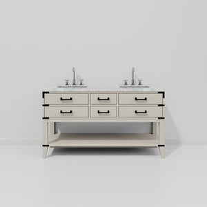 English Elm White Oak Double Bath Vanity With Carrara Marble Top & Chrome Faucet – Elegant Storage Solution B2731P260281-GIGA