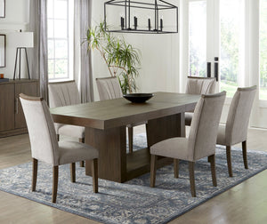 English Elm Contemporary Acacia Veneer Extension Dining Table Seats 8 with Pedestal Base B011S01601